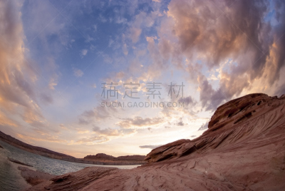 鲍威尔湖,地形,格林峡谷,鱼眼镜头,纳瓦霍族,天空,美,休闲活动,水平画幅,无人