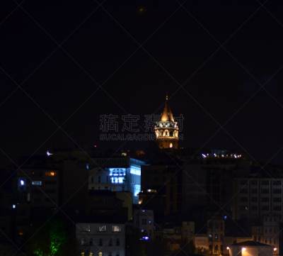 加拉太塔,加拉塔大桥,大约14世纪,热那亚人,金角湾,客船,透过窗户往外看,夜晚,顶部,滨水