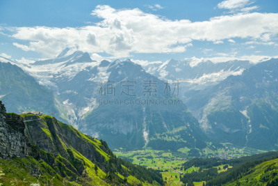 瑞士阿尔卑斯山,施雷克峰,云,雪,草,岩石,夏天,户外,天空,高处