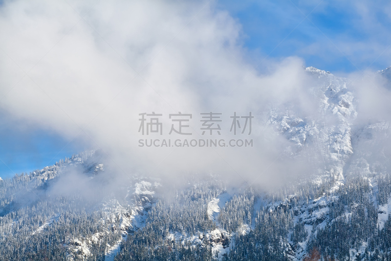 雪,雾,落基山国家公园,卡尔文德尔山脉,天空,水平画幅,无人,户外,针叶树,云景