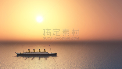 远洋班轮,泰坦尼克号,天空,客船,水平画幅,橙色,无人,乘船游,绘画插图,邮轮
