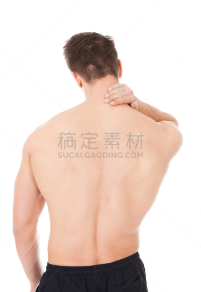 痛苦,脖子,青年男人,垂直画幅,身体受伤,男性,仅男人,仅成年人,部分,青年人