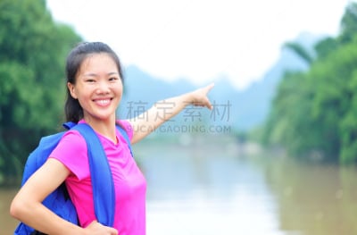 旅行者,女人,亚洲,兴平,漓江,阳朔,竹林,天空,留白,半身像