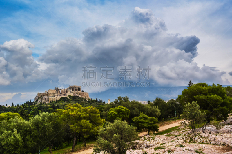 都市风景,山,雅典卫城,雅典,平衡折角灯,圆形剧场,过去,希腊,草,著名景点