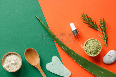 个人随身用品,女人,人的脸部,绿色,橙色背景,化妆用品,药,面具,华贵