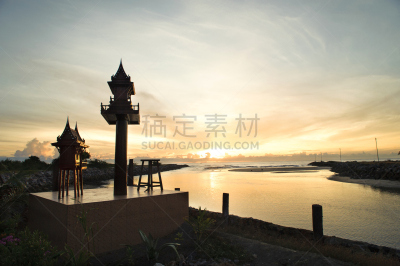 精灵宫,海洋,泰国,方向,落日海滩,水平画幅,沙子,熏香,早晨,夏天