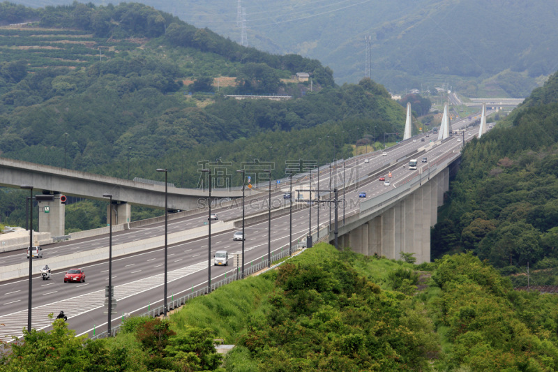 托美高速公路,胫骨,水平画幅,高视角,绿色,山,路,日本,交通,公路