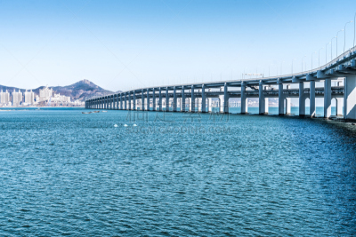 大连,海湾大桥,大特写,立交桥,吊桥,水,天空,水平画幅,无人,交通
