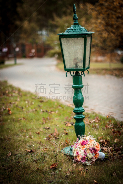 公园,园林,垂直画幅,灯笼,秋天,无人,户外,空中走廊,草,花束