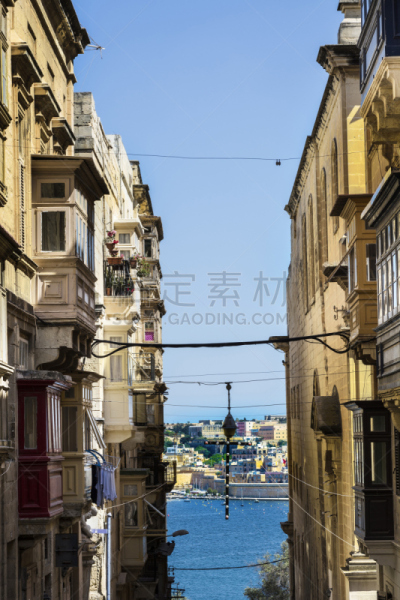 马耳他,街道,海洋,瓦莱塔,要塞,游艇码头,阳台,垂直画幅,古老的,古典式