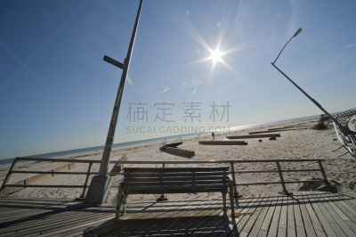 拆毁的,沙子,暴风雨,水平画幅,无人,纽约州,户外,木板路,损坏的,海洋