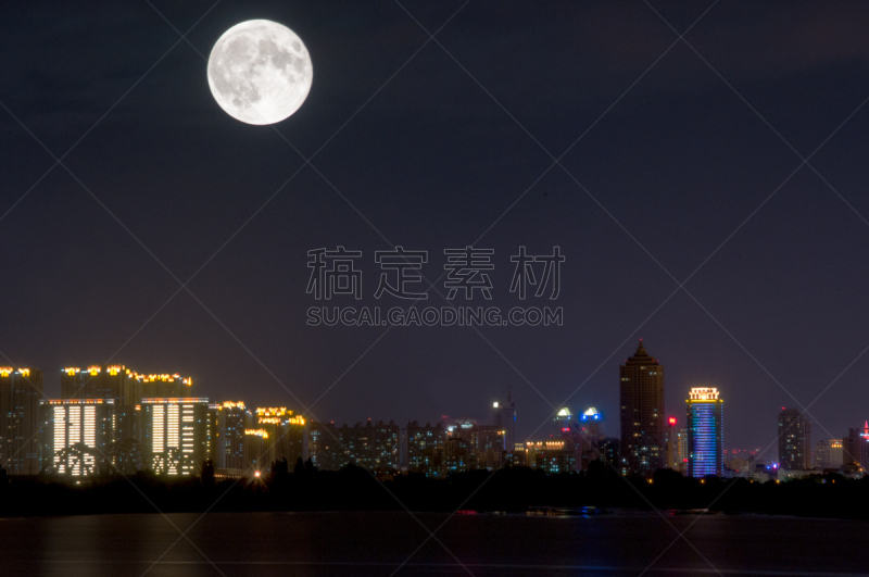 夜晚,哈尔滨,留白,旅游目的地,水平画幅,无人,户外,居住区,霓虹灯,办公楼外观