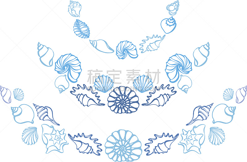 贝壳,矢量,模板,椭圆形,海螺,扇贝,蜗牛,海星,双壳贝
