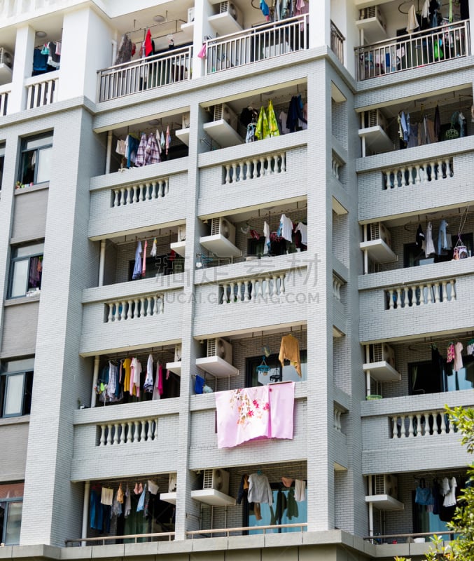 Close-up view of university dormitory balcony