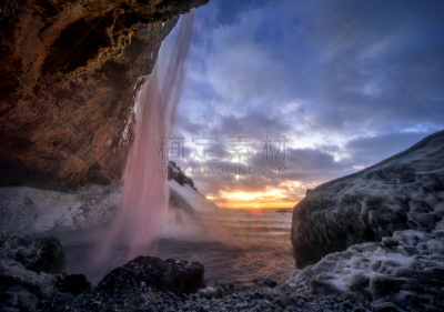塞里雅兰瀑布,seljalandsfoss waterfall,自然,水,天空,悬崖,水平画幅,地形,岩石,瀑布