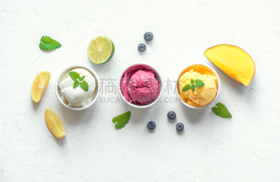 冰淇淋,浆果,水果,多样,球,留白,奶制品,奶油,夏天,冰冻酸奶