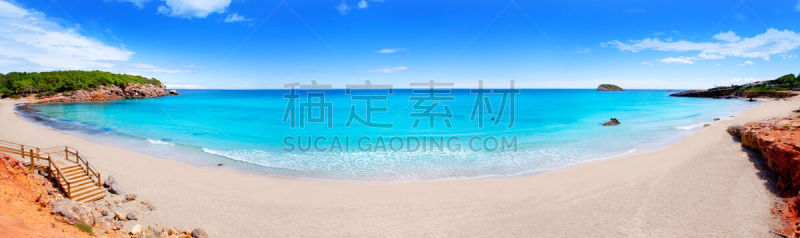 伊比沙岛,全景,海滩,努瓦广场,圣欧拉利娅,水湾,光亮,著名景点,自然美,海岸线