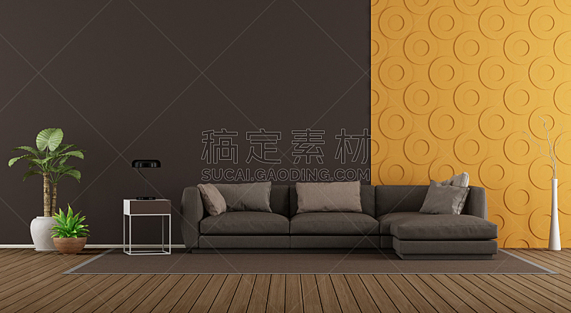 沙发,起居室,极简构图,华丽的,木镶板,茶几,纺织品,照明设备,地板,橙色