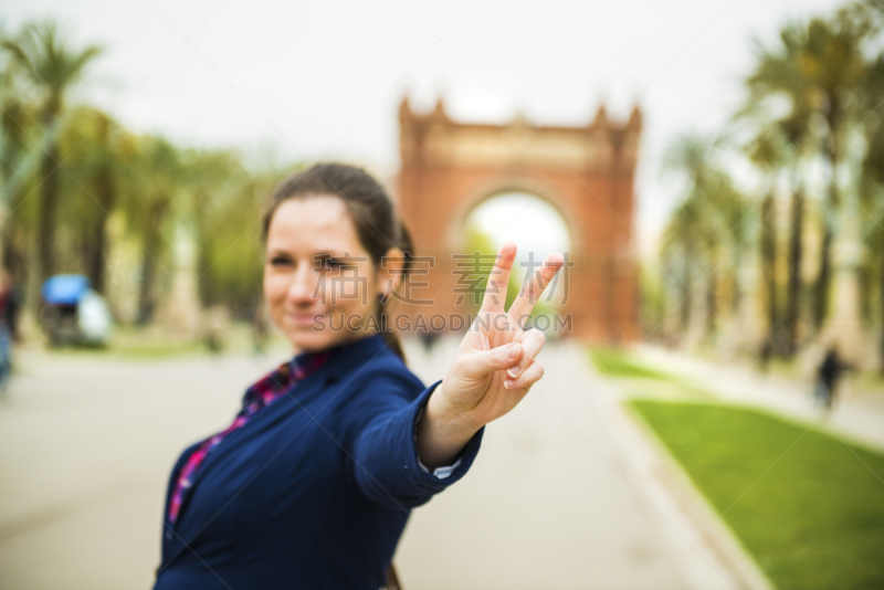 旅行者,女人,凯旋门,朝拜者,纪念碑,美,水平画幅,美人,夏天,户外