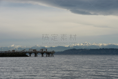 奥林匹克山,山脉,渡轮码头,水平画幅,冬天,西雅图,无人,户外,艾德蒙斯,普吉特海湾