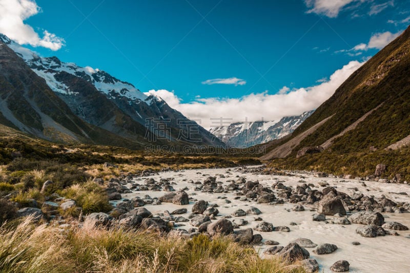 库克山,山,新西兰,山谷,普卡基湖,水,天空,水平画幅,雪,户外