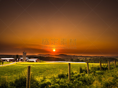 谷仓,木桩,方铅矿镇,篱笆,筒仓,非都市风光,橙色,丘陵起伏地形,黄色,伊利诺斯州