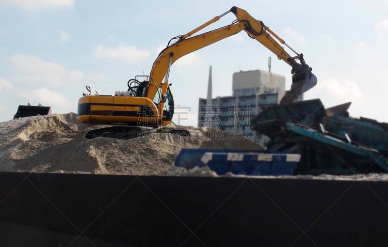 天空,推土机,建筑外部,都市风光,建筑施工机器,建筑业,设备用品,堆土机,2018,户外