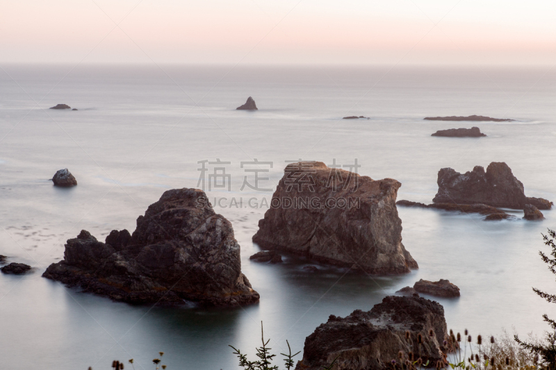 黄昏,海洋,自然,水,俄勒冈州,俄勒冈郡,式样,水平画幅,高视角,地形