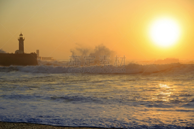 灯塔楼,波浪,日光,波尔图,水,天空,风,暴风雨,气候,水平画幅