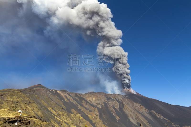 火山,羽毛,灰,风,渣块熔岩,埃特纳火山,水平画幅,火山地形,科学,户外