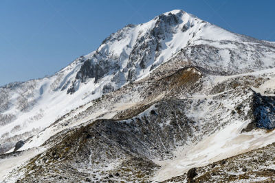 春天,山,自然,万代山,风景,图像,雪,福岛县,无人,里山