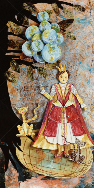 复合媒材,纸环,气球,地球形,拿着,抽象拼贴画,垂直画幅,合成图像,艺术