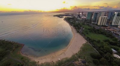 海滩,在上面,航拍视角,公园,魔幻岛,檀香山,度假胜地,水平画幅,威基基,户外