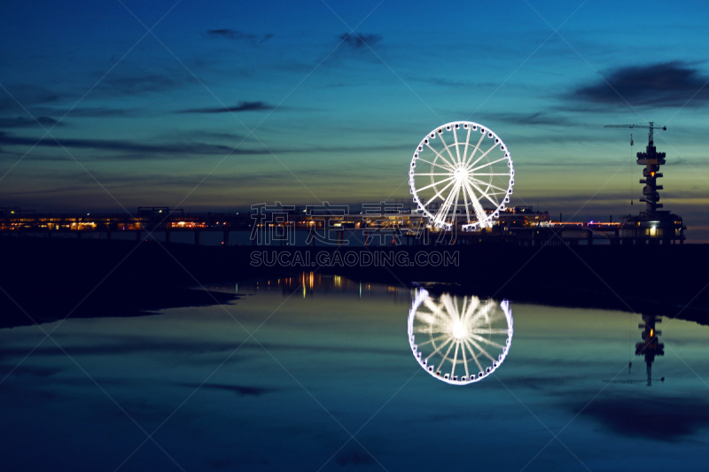 摩天轮,夜晚,海滩,码头,自然美,都市风景,木板路,斯海弗宁恩,旅游嘉年华,天空