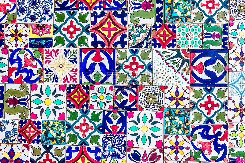 色彩鲜艳,瓷砖,留白,水平画幅,摩洛哥,无人,多色的,摄影