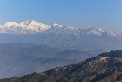 天空,虎丘,早晨,干城章嘉峰,大吉岭,山,印度,乡村,看风景,蓝色