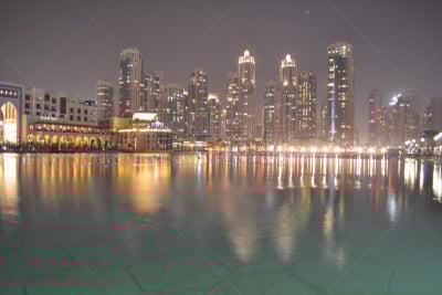 迪拜,迪拜的喷泉,迪拜购物中心,水,天空,水平画幅,建筑,夜晚,无人,建筑外部