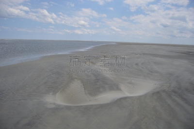 圣西蒙岛,水湾,沙土障碍,圣马洛,海岸线,美国,水平画幅,沙子,退潮,摄影