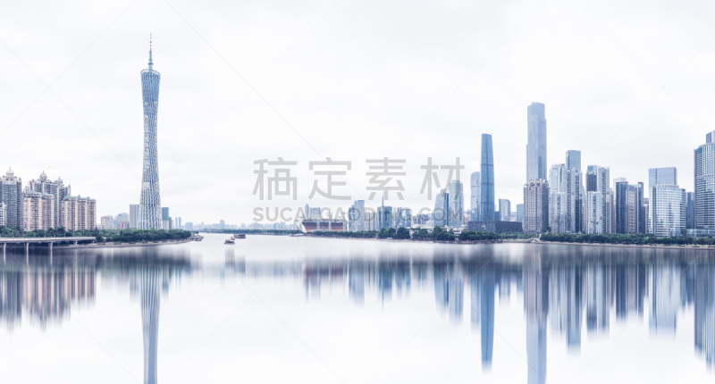 广州,全景,水,天空,水平画幅,无人,户外,滨水,都市风景,现代