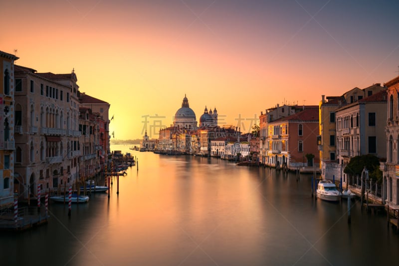 Venice grand canal, Santa Maria della Salute church landmark at sunrise. Italy