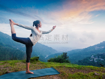 瀑布,户外,女人,姿态优美,瑜伽,舞王式,水,禅宗,水平画幅,石材