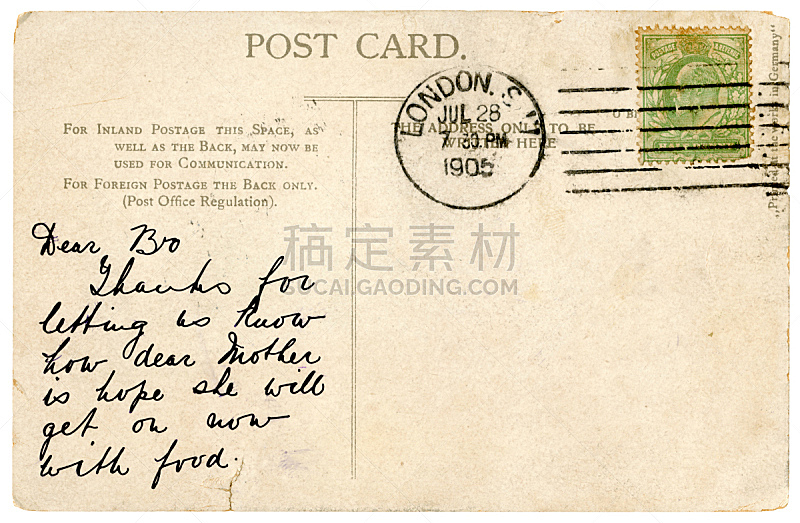 1905,明信片,伦敦,爱德华七世,爱德华七世时代风格,20世纪风格,奶油色,邮戳,水平画幅,消息