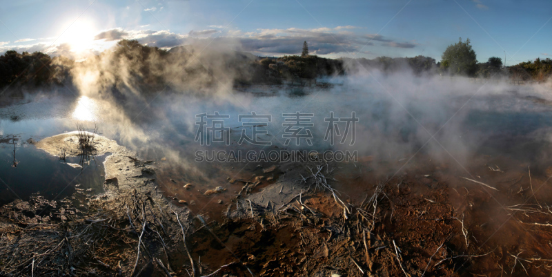 温泉,公园,水,水平画幅,火山地形,烟,湖,硫磺,丰盛湾,布林斯通山