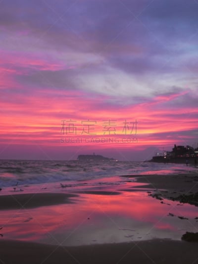 海滩,日本,,在上面,相模湾,藤泽市,垂直画幅,沙子,夏天,户外