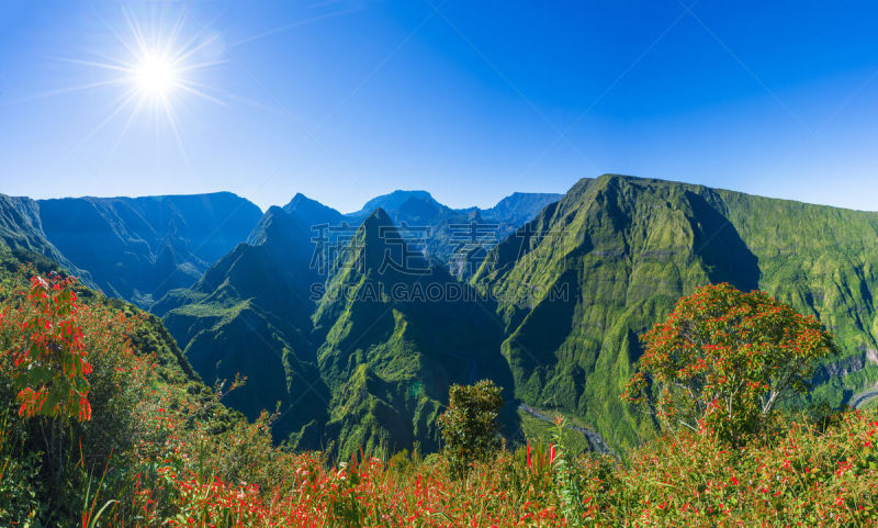 山脉,火山喷口,马法提环岛,视角,法国,热带气候,小路,植物,热带树,岩石