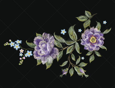 刺绣,花纹,玫瑰,多色的,时髦的,紫色,线,勿忘我,领口,图案t恤