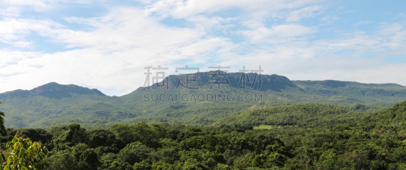 巴西,山,萨凡纳港市,塞拉多,戈亚斯,自然,水平画幅,无人,蓝色,全景