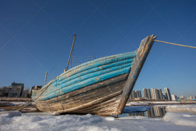中国,海洋,冻结的,云,雪,船,动物,春天,海岸线,岩石