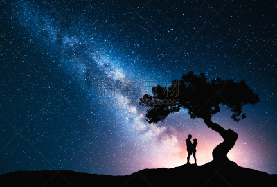 银河系,星系,夜晚,青年人,太空,女人,地形,男人,背景,山