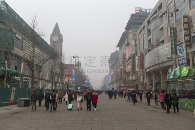 王府井,人,群众,商业街,空气过滤器,烙铁,烟雾,面罩,顾客,旅行者